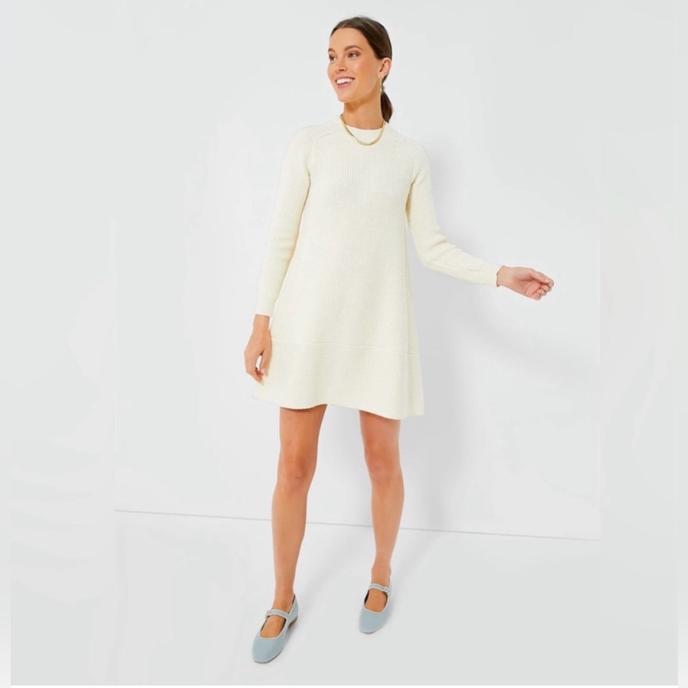 Tuckernuck Ainsley Dress Size XL Cream Swing Mini Long Sleeve Pomander Place